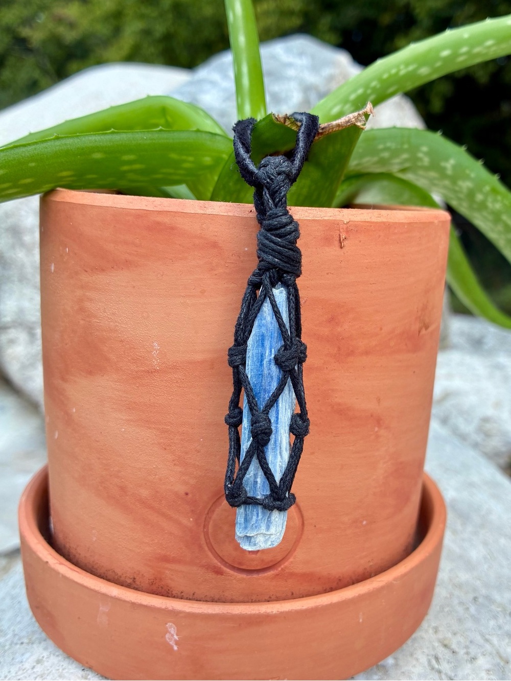 Handmade Black Cord Blue Kyanite Pendant Necklace